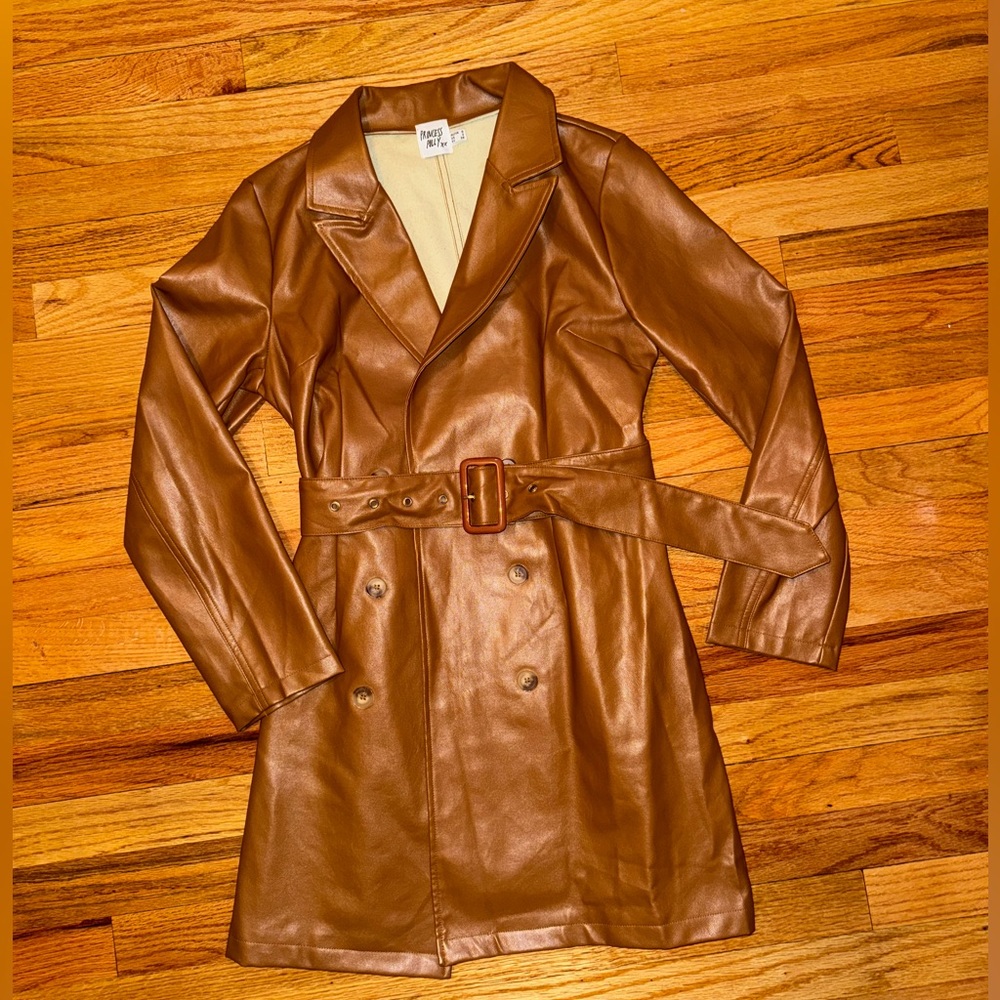 Princess Polly brown button front leather jacket